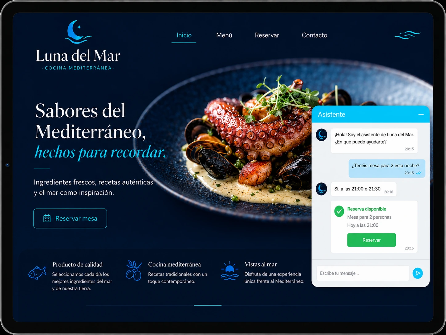 El Asistente Inteligente de un restaurante atendiendo una reserva desde su web